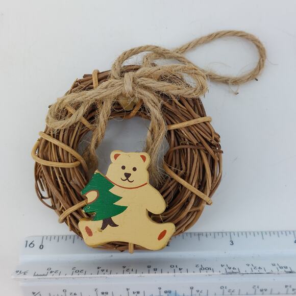 Vintage Christmas Wreath Ornament Teddy Bear Holding Tree - Picture 4 of 13